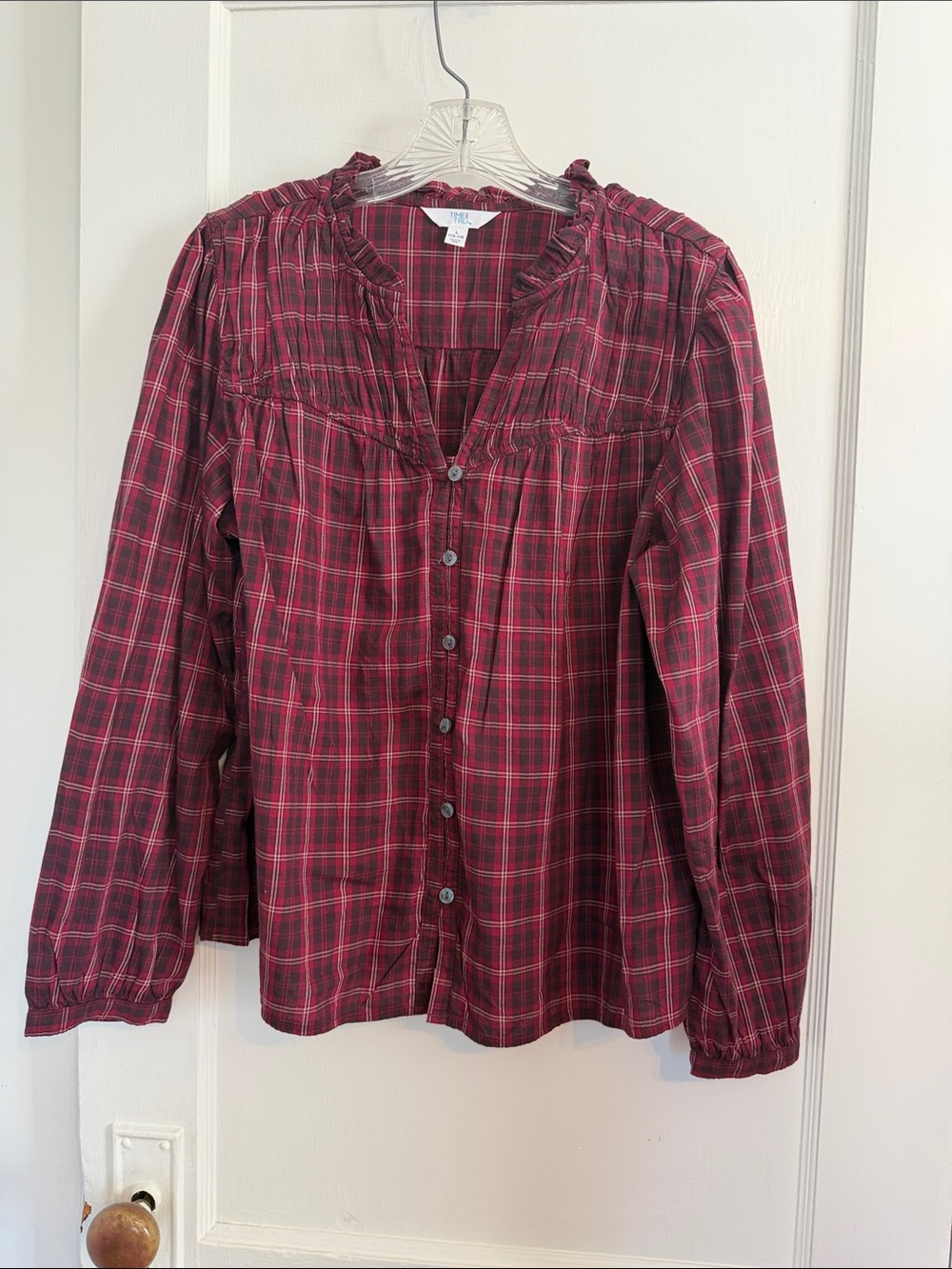 Time and Tru Women’s Plaid Button Front Blouse Size Large
